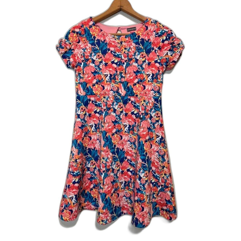 Vince Camuto Girls Pink & Blue Floral Dress Cottagecore Kidcore Size 12
